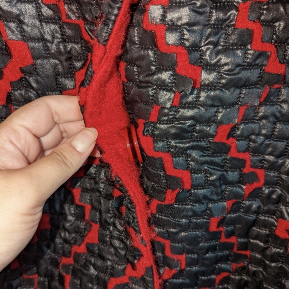 RINASCIMENTO • Italian Red & Black Boiled Wool Artsy Belted Coat Size Small - Picture 4 of 14